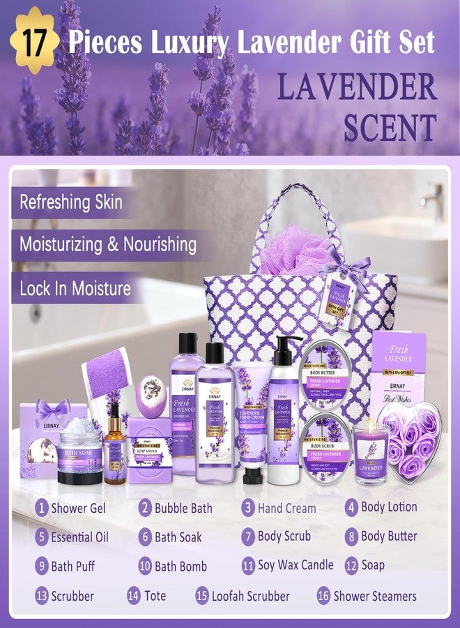 EIRNAY Gift for Women, Spa Gift Baskets for Women - 17pcs Lavender Sets with Body Lotion, Bubble Bath, Relaxing Bath Sets, Birthday Christmas Gifts for Her, Spa Kit for Mom Wife Sister Friend - Image 2